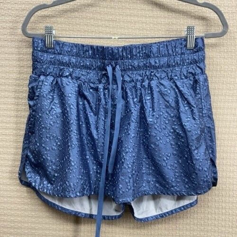 Zyia Active Hi Rise Metallic 3D Effect Blue‎ Bubble Bomber Shorts Women Size L